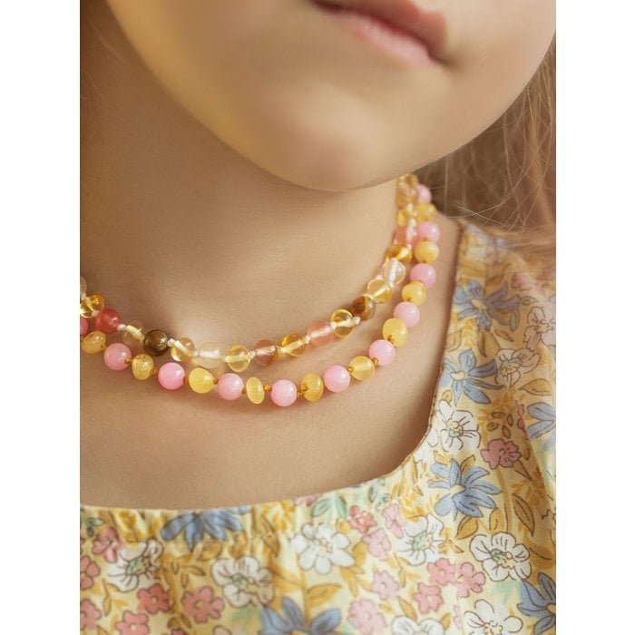 Amber Necklace for Children – Lemon and Rose Quartz - Image 2