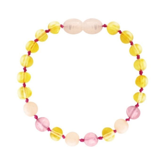 Amber Bracelet Baby - Lemon and Rose Quartz